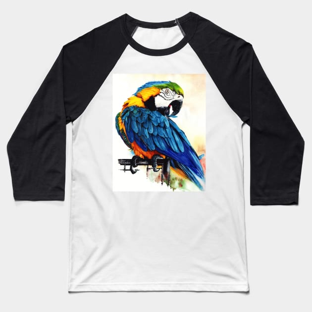 Jinx - Blue Gold Macaw painting Baseball T-Shirt by Mightyfineart